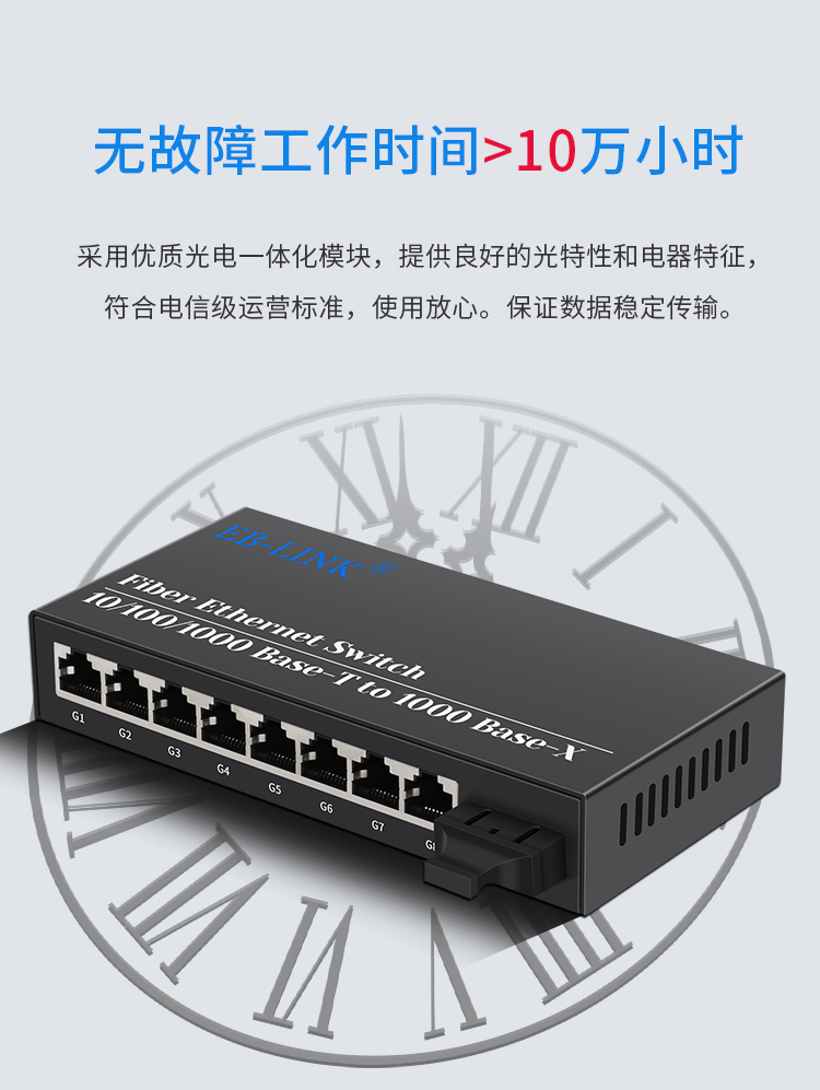 Gigabit single-mode dual-fiber one-optical eight-electric fiber optic transceiver