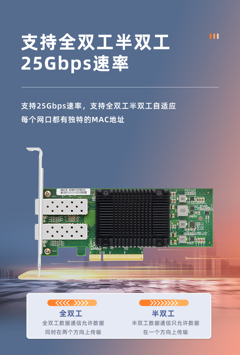 PCI-EX8 25G dual optical port fiber optic network card (Intel E810 chip)