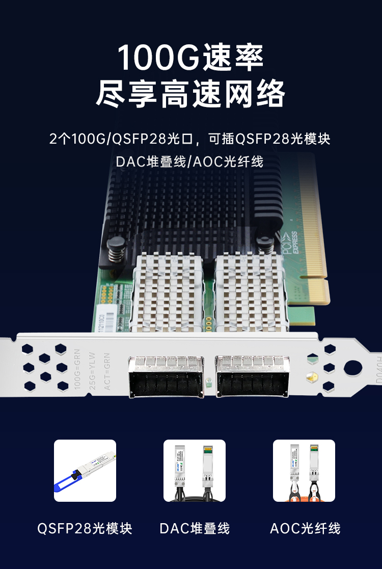 PCI-EX16 100G dual optical port fiber optic network card (Intel Intel E810 chip)