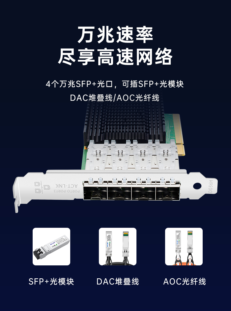 PCI-EX8 10 Gigabit Quad Optical Port Network Card (Intel Intel 82599 Chip)