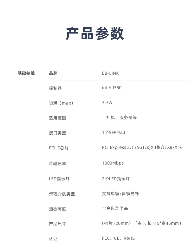 PCI-EX4 Gigabit single optical port network card (Intel I350 chip)