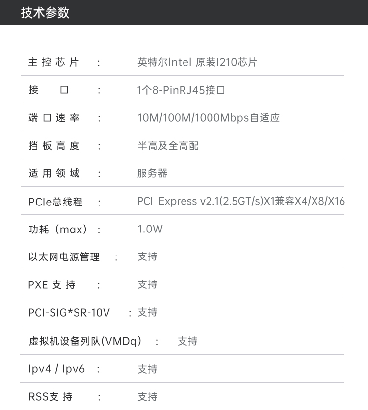 PCI-EX1 Gigabit single electrical port network card (Intel I210 chip)