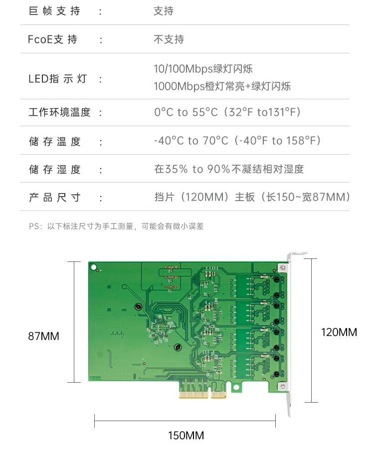 PCI-EX4 Gigabit four electrical port network card (Intel I211 chip)