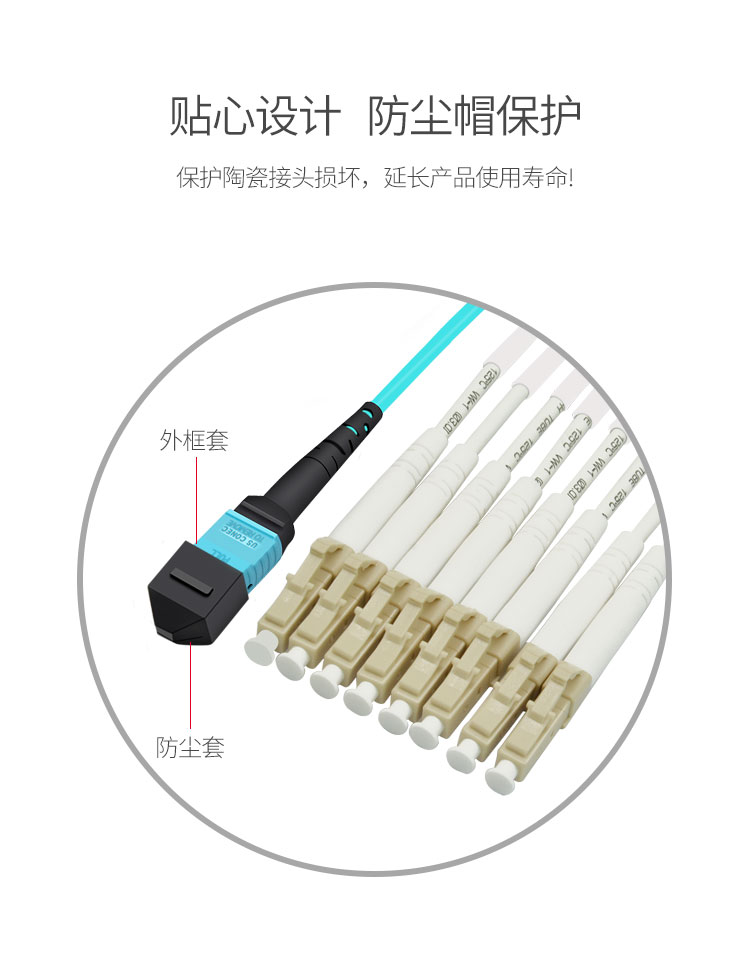 MPO-LC multimode 8-core fiber optic patch cord