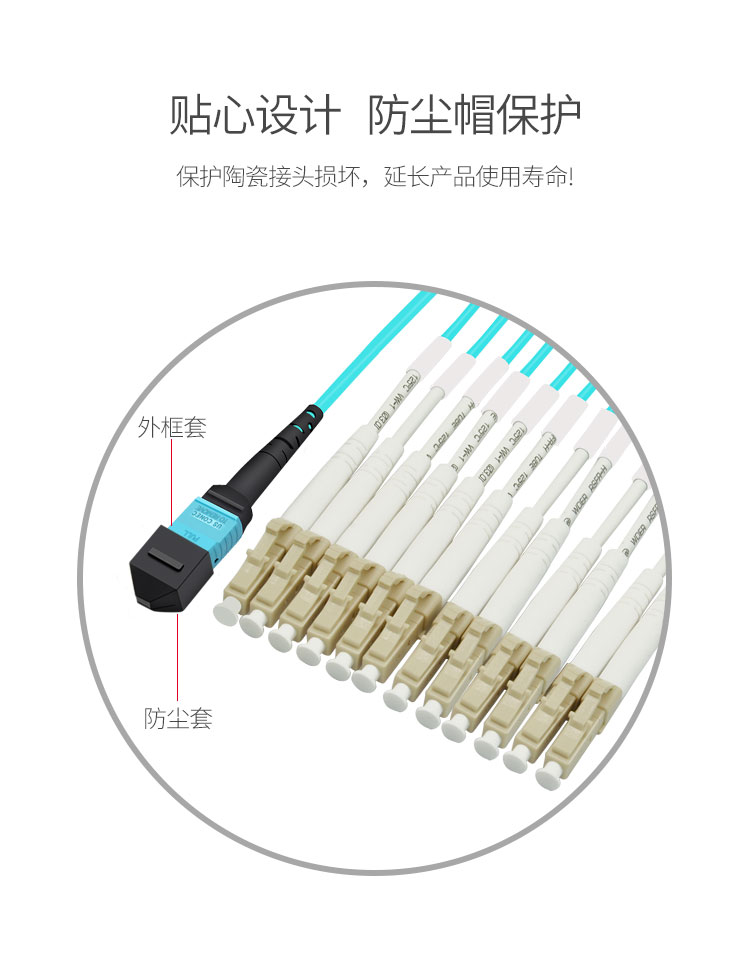 MPO-LC multimode 12-core fiber optic patch cord