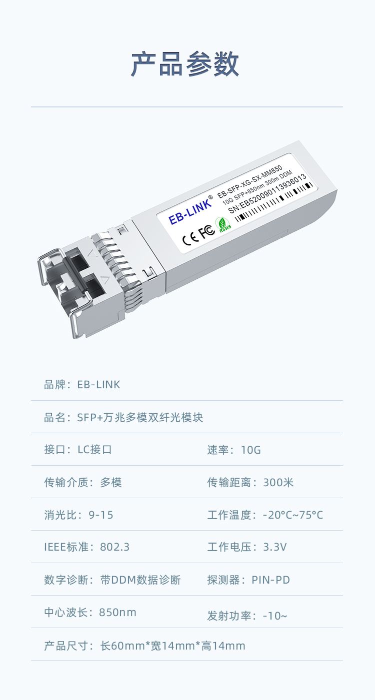 SFP+ 10G multi-mode dual-fiber optical module