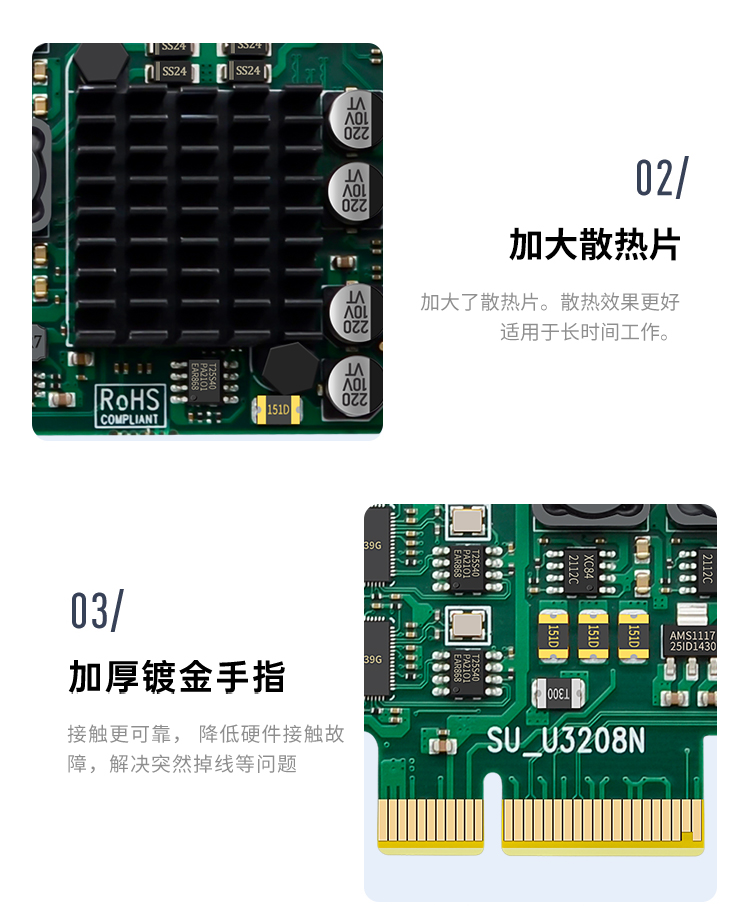 PCI-E X4 to 8-port USB3.0 expansion card (front 4 ports + rear 4 ports) independent four channels
