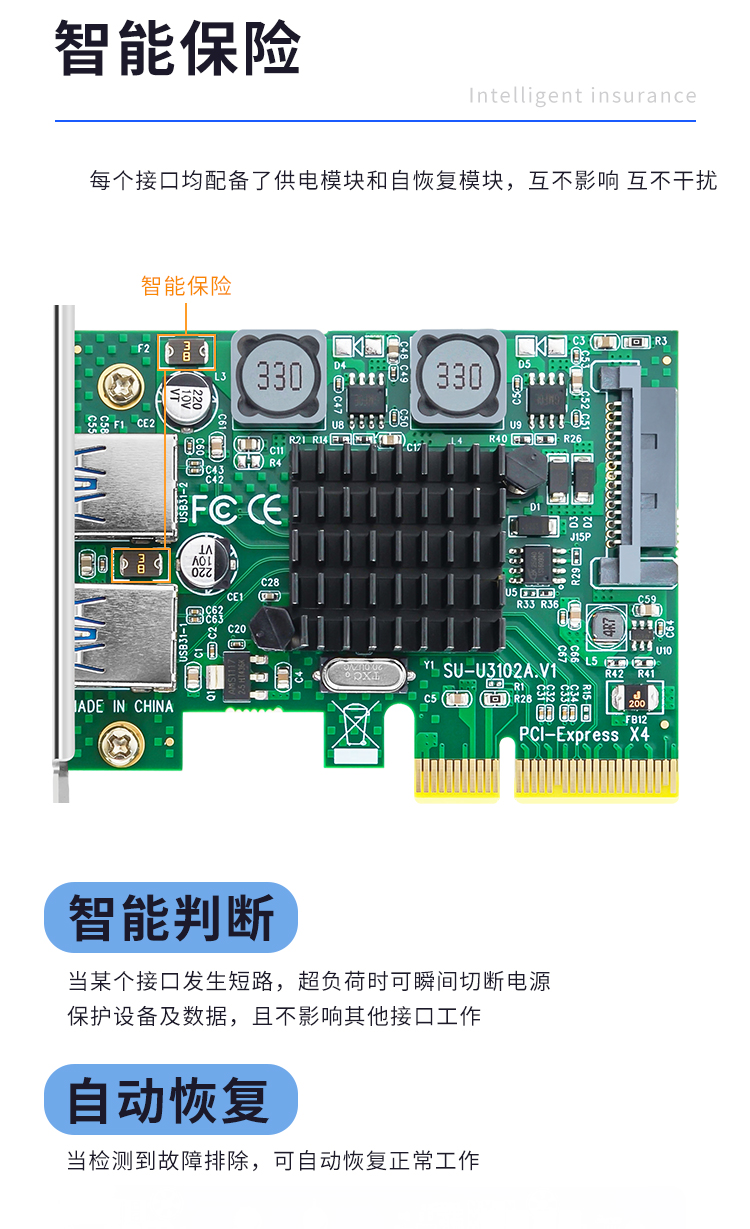 PCI-E 2-port USB3.1 expansion card (4A power-free)