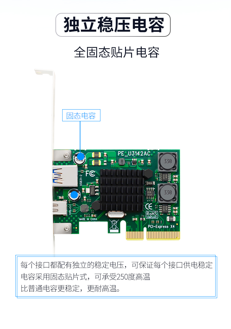 PCIE X4 to USB3.1+Type-C expansion card