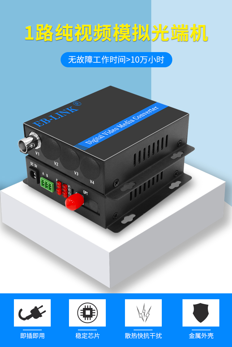 1 channel video + 1 channel reverse 485 data video optical transceiver