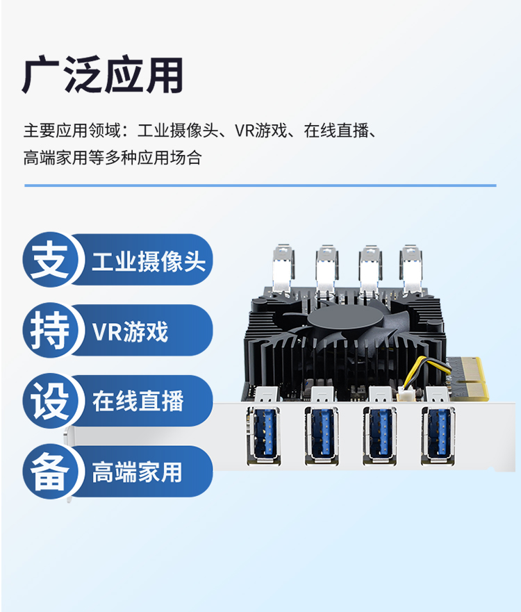 PCIE X4 to 8-port USB3.0 expansion card (inner 4 ports + rear 4 ports) independent four-channel bus 20G