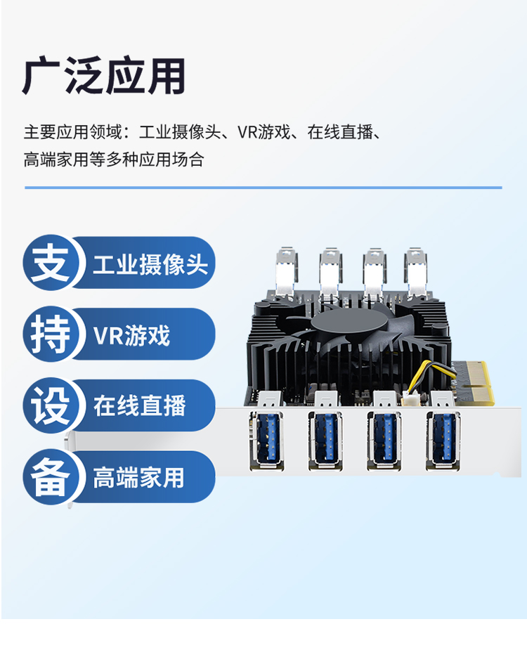 PCIE X4 to 8-port USB3.0 expansion card (inner 4 ports + rear 4 ports) independent four-channel bus 32G