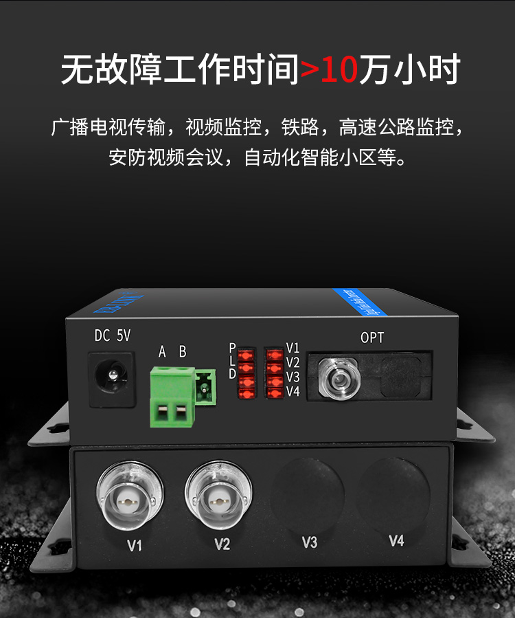2-channel video + 1-channel reverse 485 data video optical transceiver
