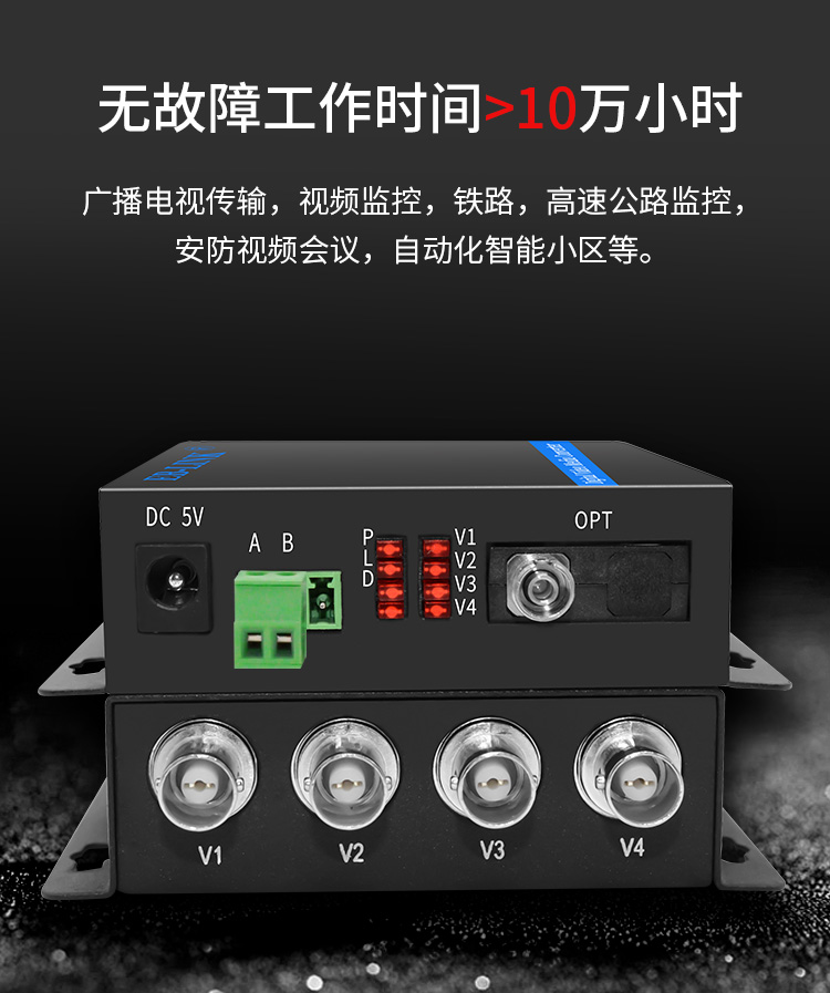 4-channel video + 1-channel reverse 485 data video optical transceiver