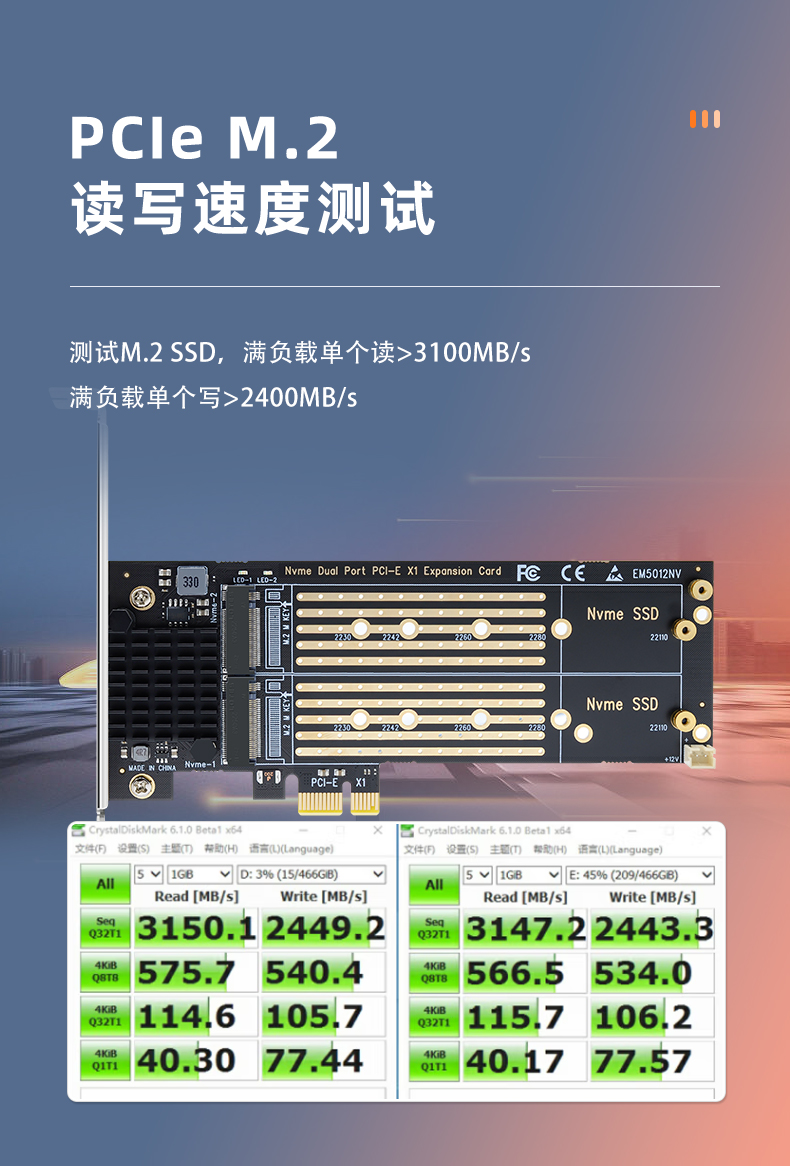 PCI-EX1 to M.2 dual-port expansion card
