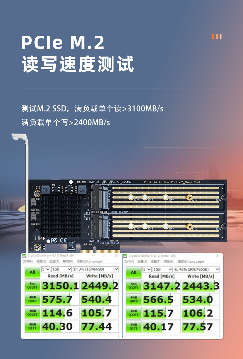 PCI-EX4 to M.2 dual-port expansion card (40G)