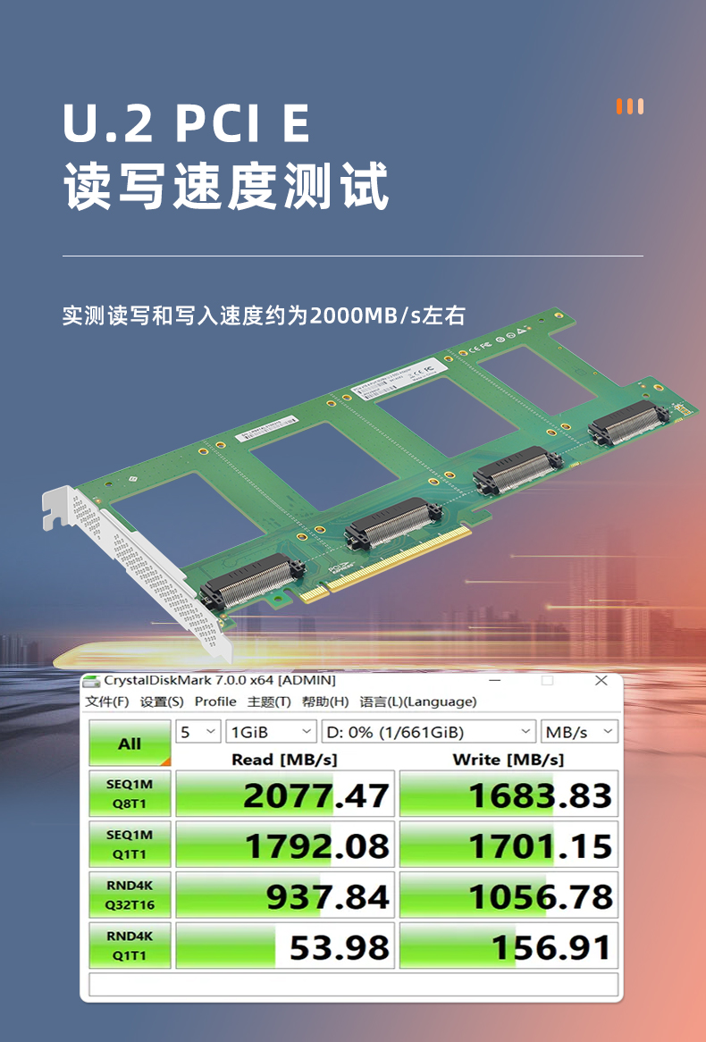 PCI-E X4 to U.2 four-port expansion card