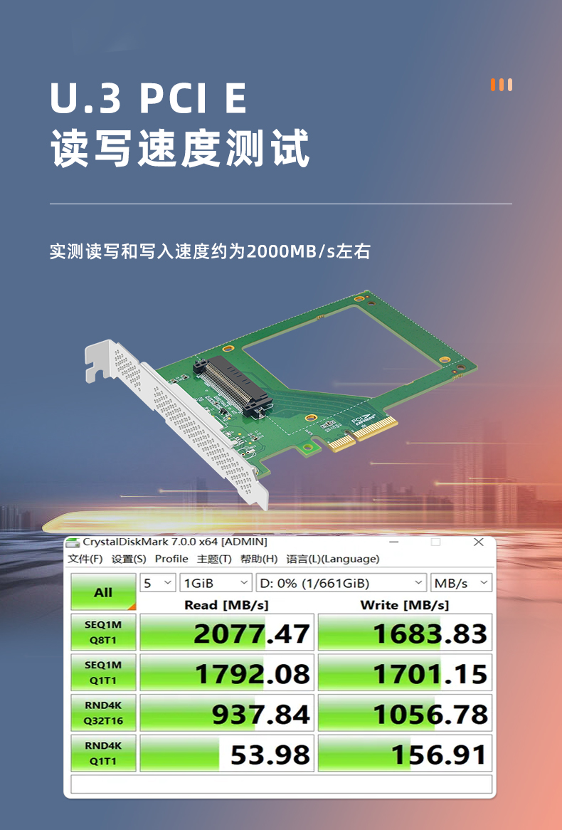 PCI-E X4 to U.3 single port expansion card