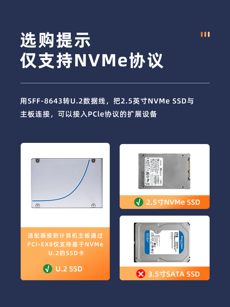PCIE X8 to four-port U.2 NVMe expansion card 8643 interface